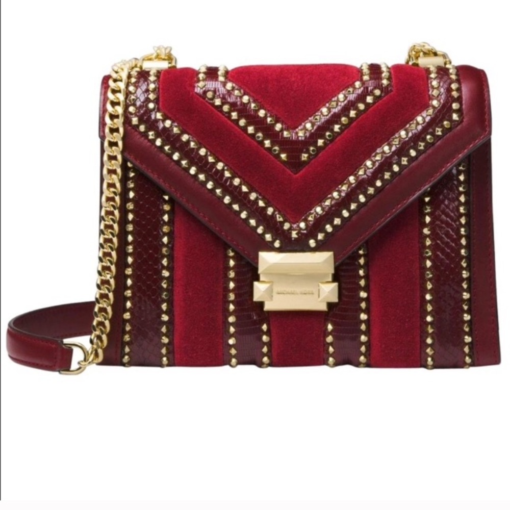 (Michael Kors) Whitney Maroon Studded Shoulder Bag